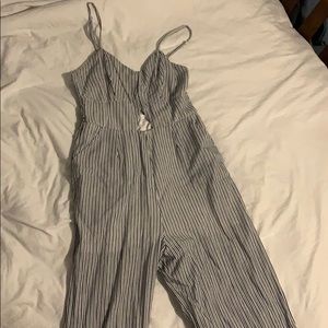 Blue and white striped jumpsuit